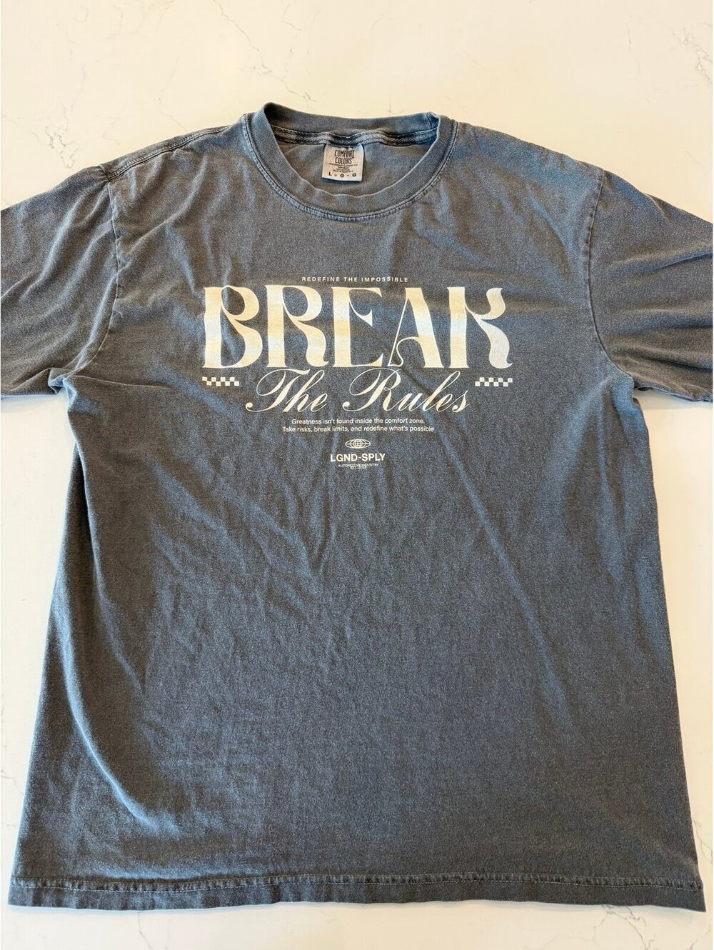 LGND SPLY Break The Rules Comfort Colors Graphic T-Shirt Charcoal Grey Large